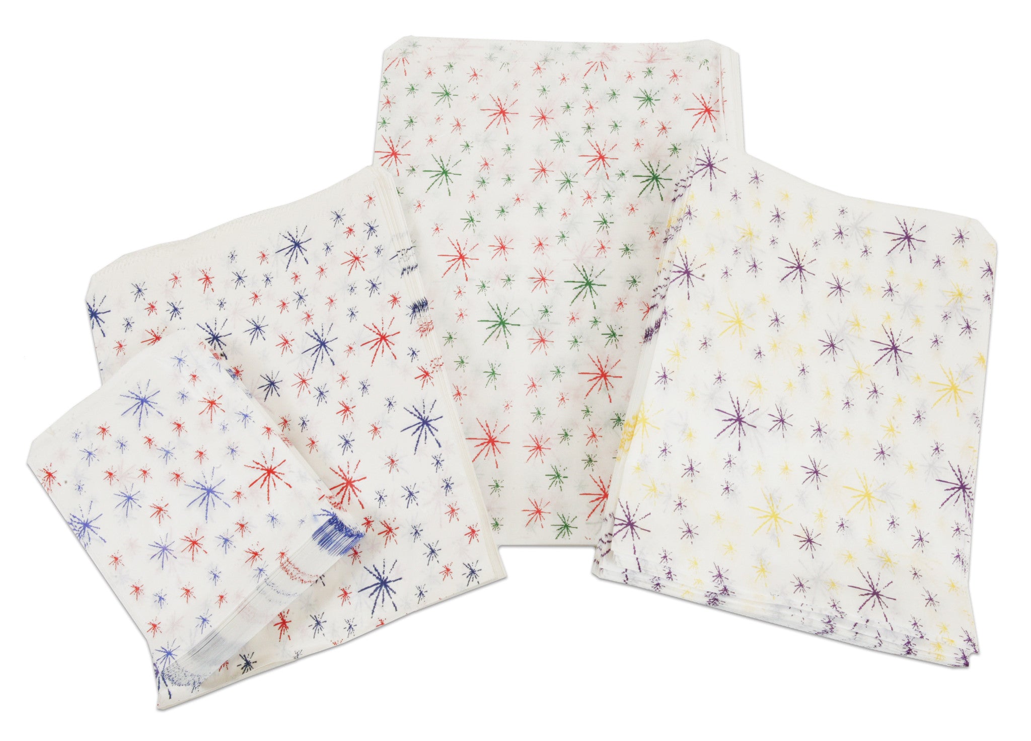 star burst printed white paper bags